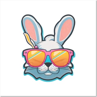 bunny face with sunglasses easter day Posters and Art